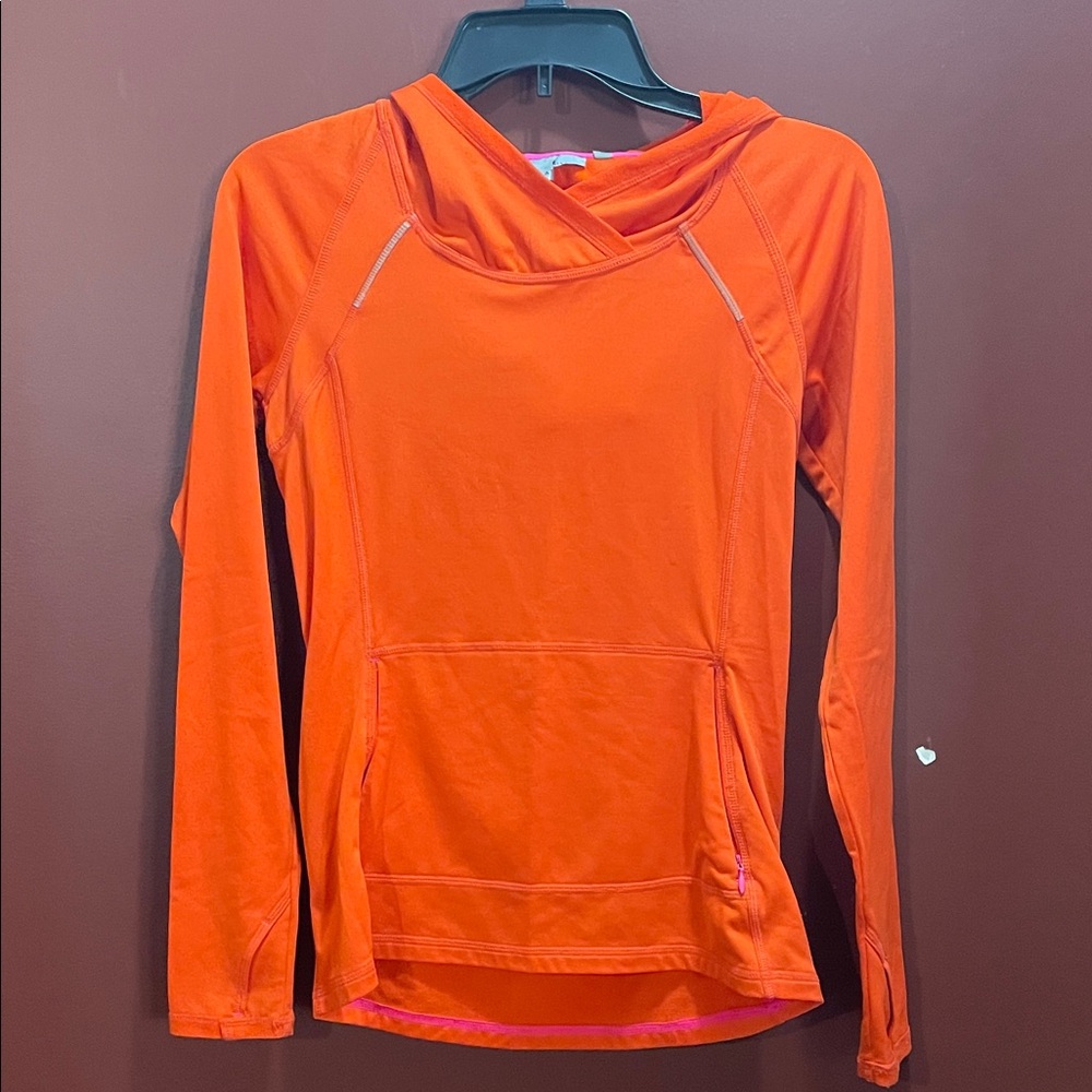 Women's Athleta Orange Lightweight Hooded Performance Top